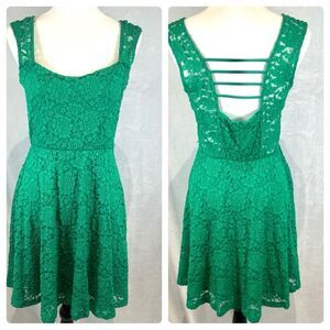 Emerald green lace open ladder back dress size large